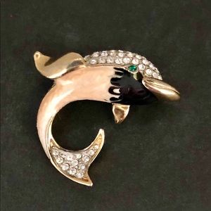 Vintage Rhinestone Dolfin Brooch Pin